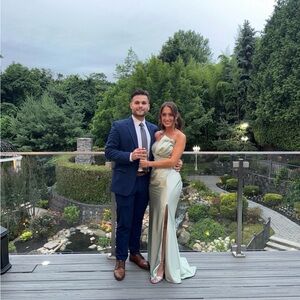 Satin Mint Greenery Evening Gown